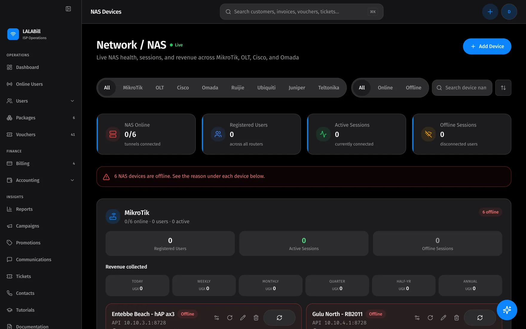 NAS fleet: monitor every gateway's health and online status in one place.