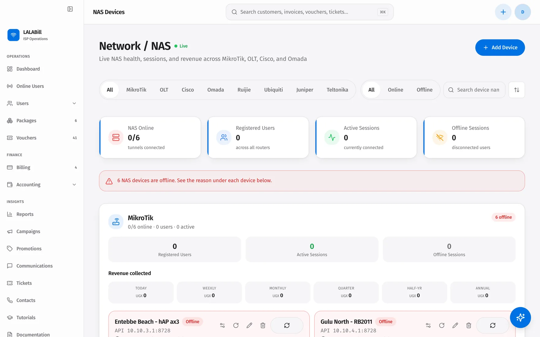 NAS fleet: monitor every gateway's health and online status in one place.